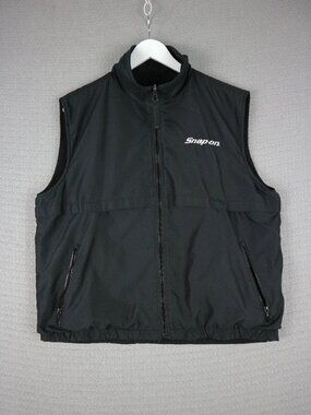 Snap On Reversible Nylon Fleece Zip Up Vest Mens Medium Black Y2k Cars